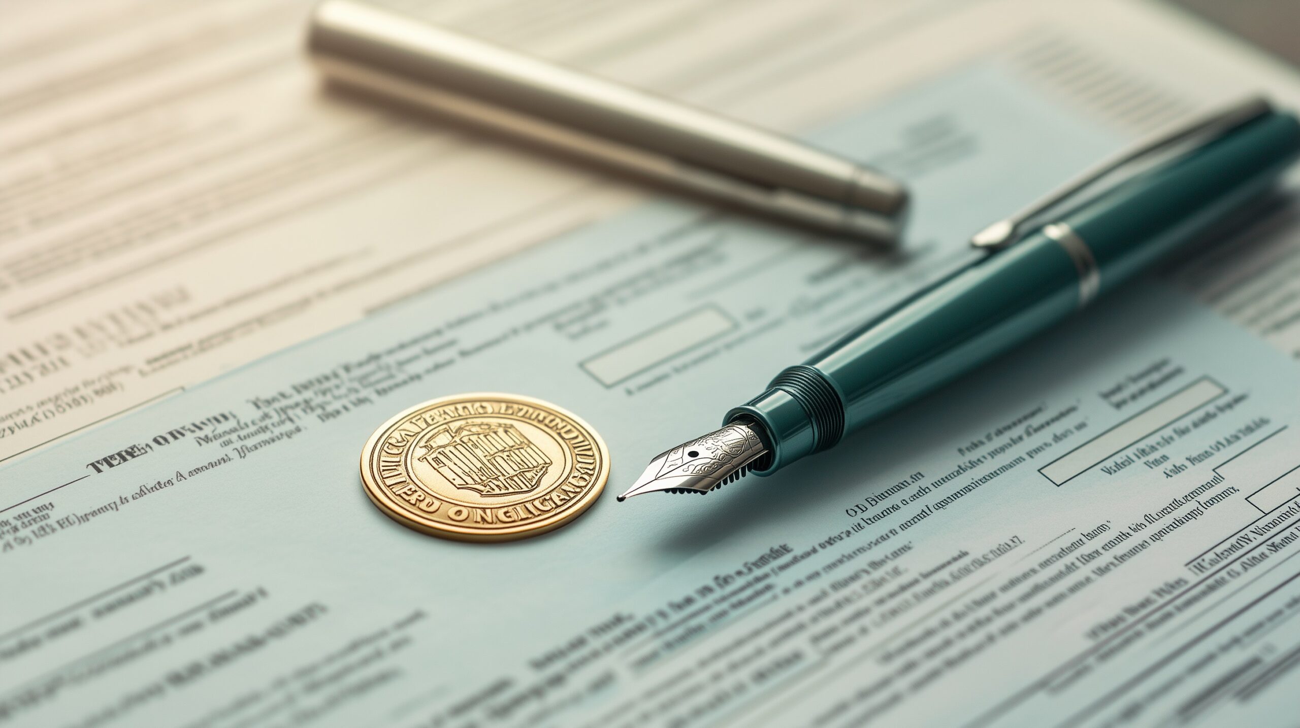 LLC-Strukturdokumente für Florida-Immobilien — Articles of Organization mit Florida-Siegel und grünem Füller auf Papier