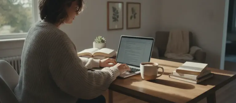 Person schreibt am Laptop eine E-Mail an einen Immobilienmakler in Florida