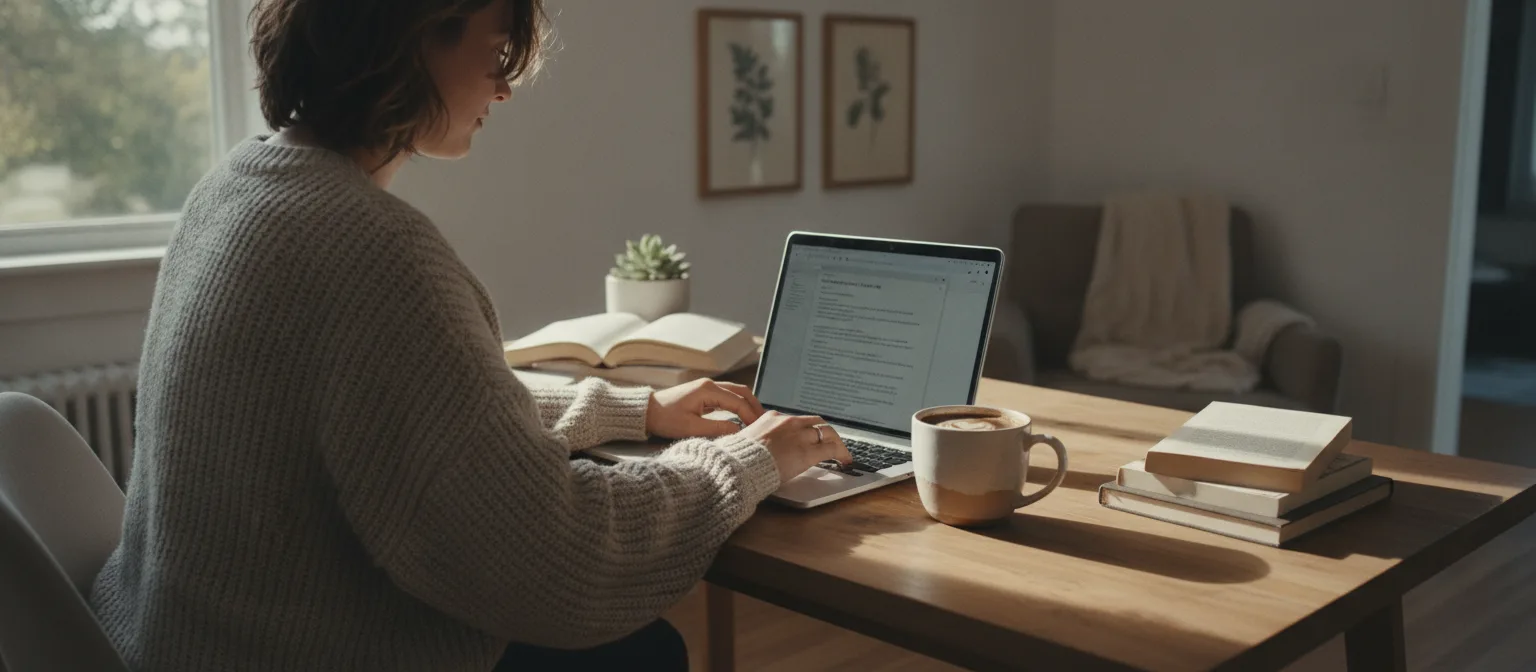 Person schreibt am Laptop eine E-Mail an einen Immobilienmakler in Florida