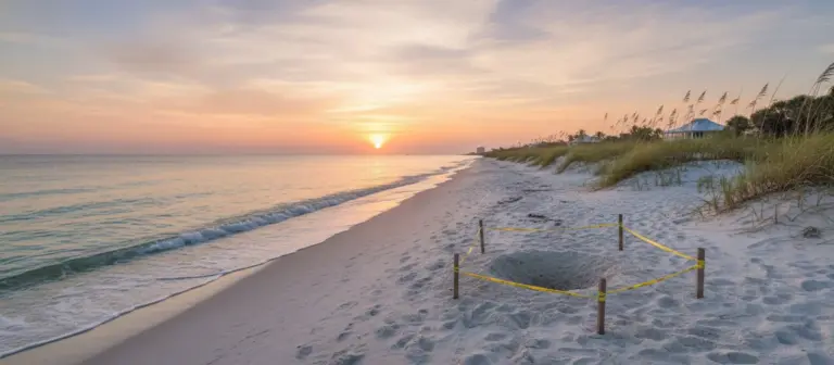 Ruhiger Strand auf Anna Maria Island im Morgengrauen während der Schildkrötensaison