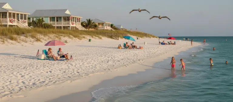 Feuerwerk über dem Strand der Golfküste bei einer Independence-Day-Feier in Florida
