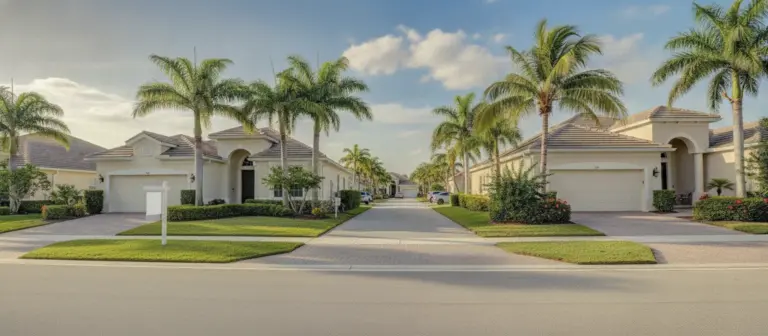 Wohnhaus in Florida mit Verkaufsschild im Vorgarten
