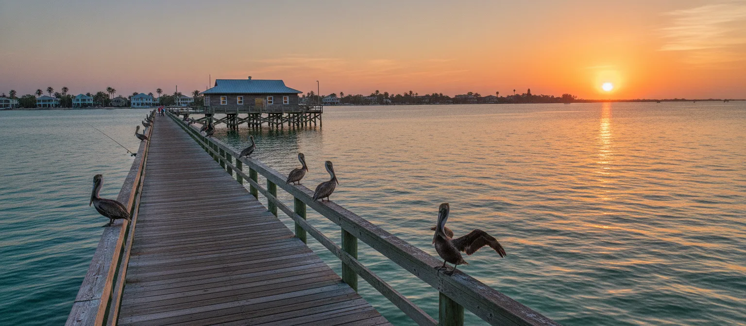 Der historische City Pier von Anna Maria Island ragt weit über das ruhige Wasser